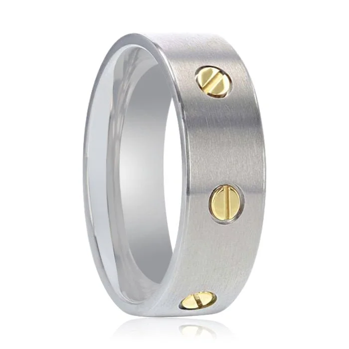 Luxury ladies rings with rubies-RESOLUTE | Titanium Ring Rotating Screw Design