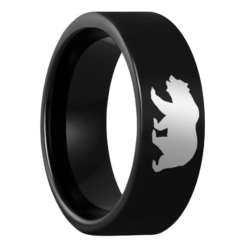 Wedding rings with emerald stones-Bear Black Tungsten Men's Wedding Band