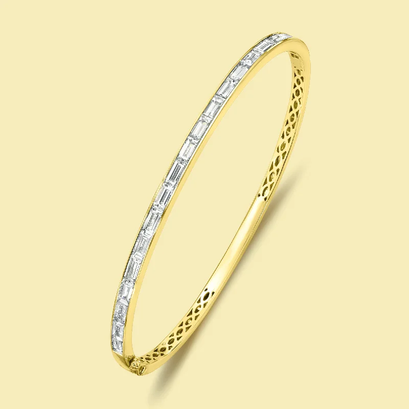 Fashionable bracelets with charms-The Zoe, Classic East-West Baguette Diamond Bangle