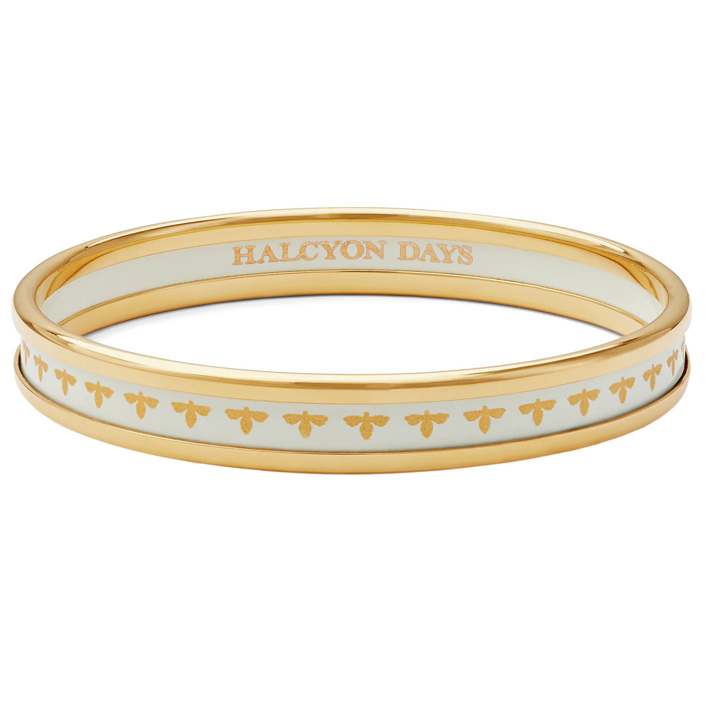 Unique bangles for evening wear-Halcyon Days 6mm Bee Cream & Gold Enamel Bangle