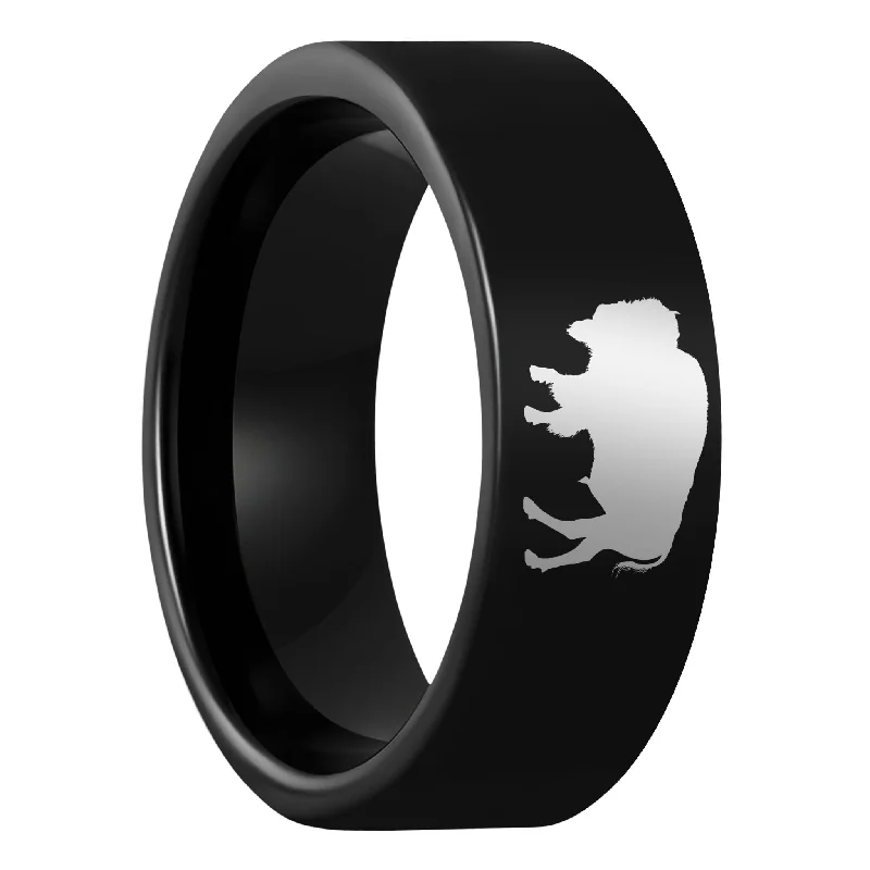 Unique rose gold ladies rings-Buffalo Black Tungsten Men's Wedding Band