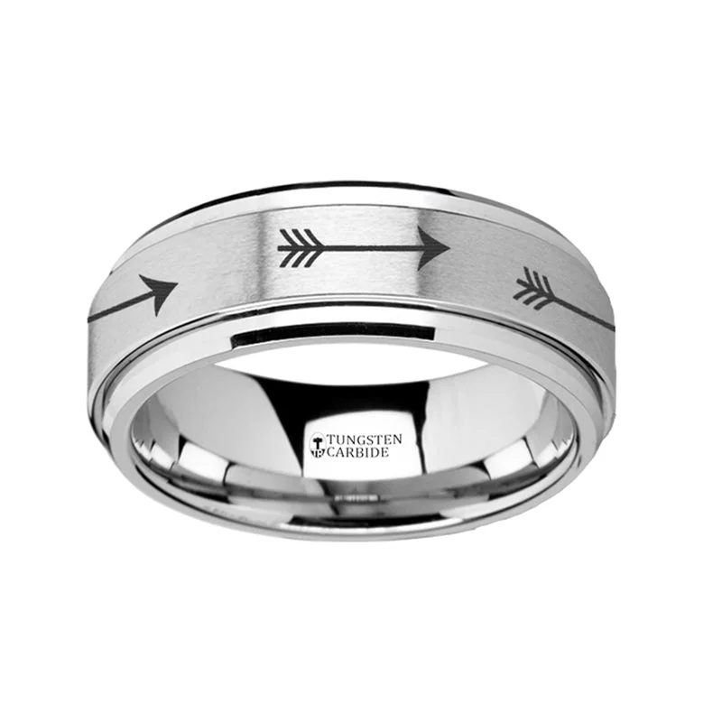 Statement ladies rings for fashion-Arrow Engraved Spinner Tungsten Wedding Band