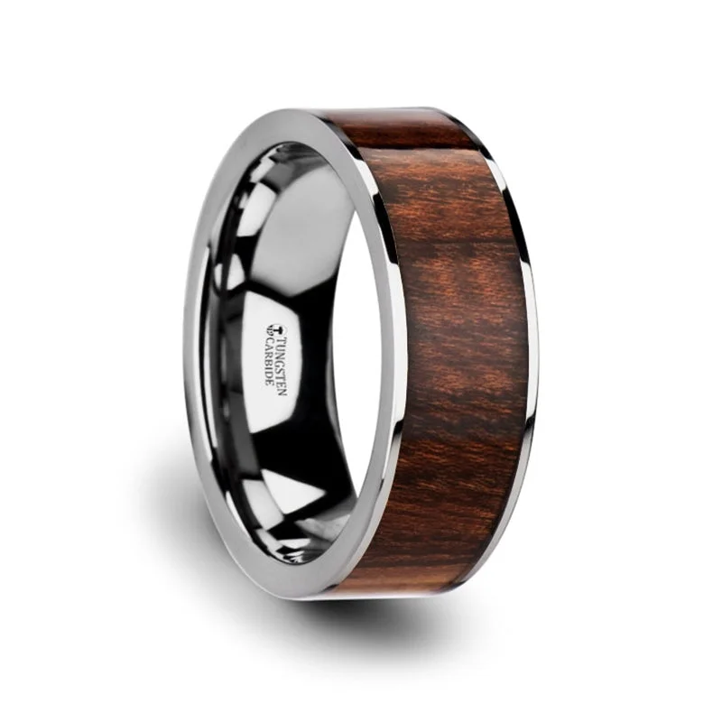 Simple engagement ladies rings-Tungsten Men's Wedding Band with Carpathian Wood Inlay