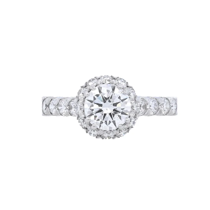 Engagement rings with diamond accents-18K White Round Diamond 1.07Ct Halo Engagement Ring