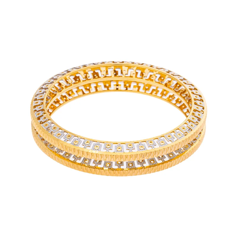 Modern bangle bracelets for women-22K Yellow & White Gold Bangle Set of 2 in Size 2.6 (62.1 gm)