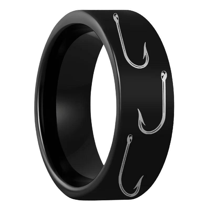 Wedding ladies rings with diamonds-Fishing Hook Black Tungsten Men's Wedding Band