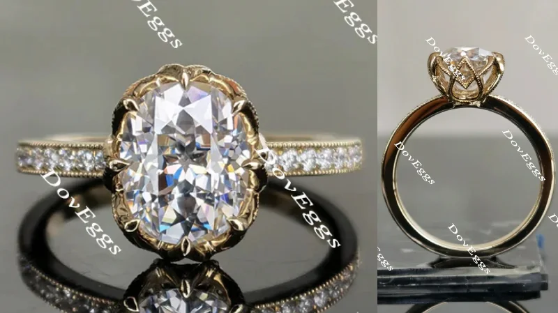 Trendy engagement rings with unique settings-Doveggs oval half eternity pave moissanite engagement ring