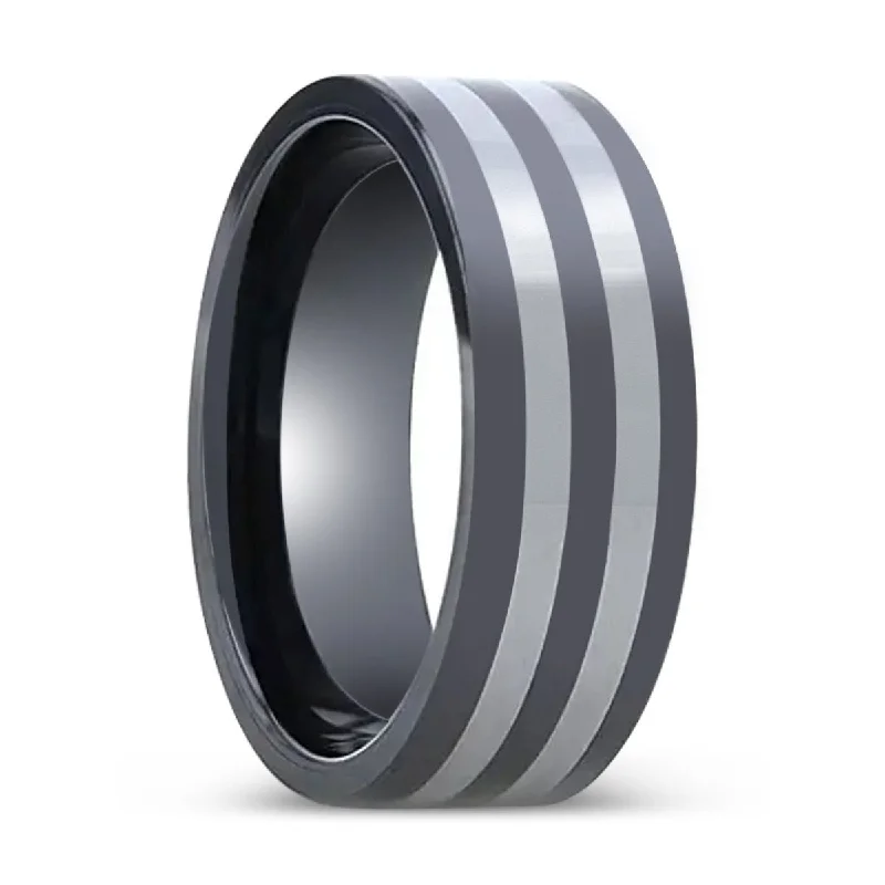 Colorful ladies rings for fashion-DIPLO | Ceramic Ring, Tungsten Inlay, Flat Polished Edges