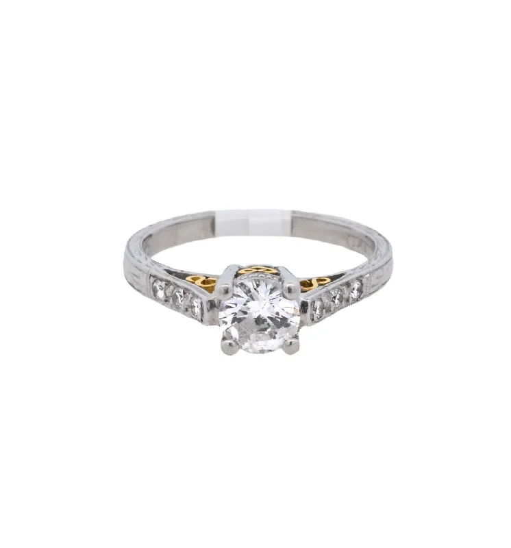 Elegant engagement rings with accent diamonds-Platinum Two- Tone Round Diamond 0.75Ct Vintage Engagement Ring