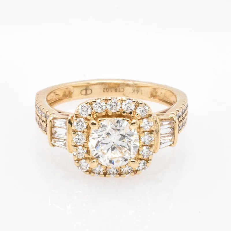 Unique engagement rings with unusual diamond shapes-14K Yellow Round Diamond 1.00Ct Halo Engagement Ring