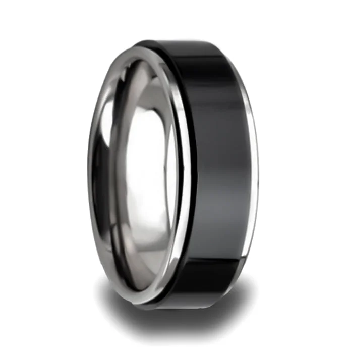 Mixed metal ladies rings-Tungsten Men's Wedding Band with Black Ceramic Center