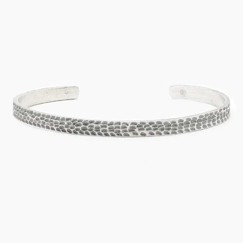 Custom bangle bracelets for gifts-Hammered Silver Bangle With Oxidised Finish