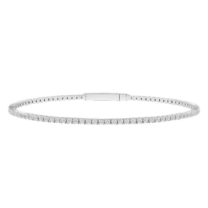 Elegant tennis bracelets for ladies-LADIES FULL FLEXIBLE BANGLE 2.00CT ROUND DIAMOND 14K WHITE GOLD