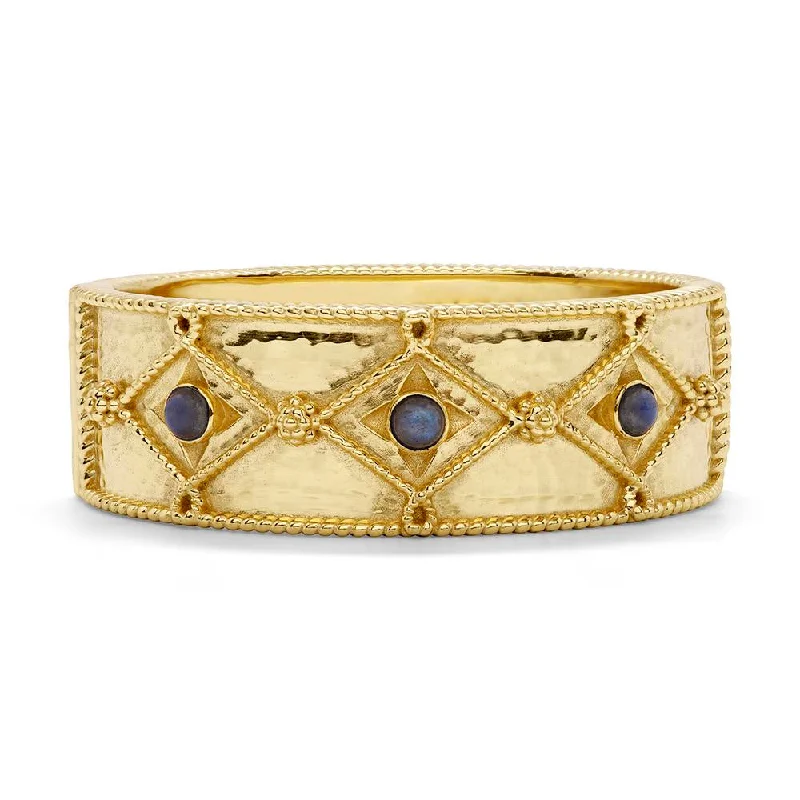 Classic pearl ladies bracelets-Capucine De Wulf Victoria Hinge Bangle in Hammered Gold/Blue Labradorite