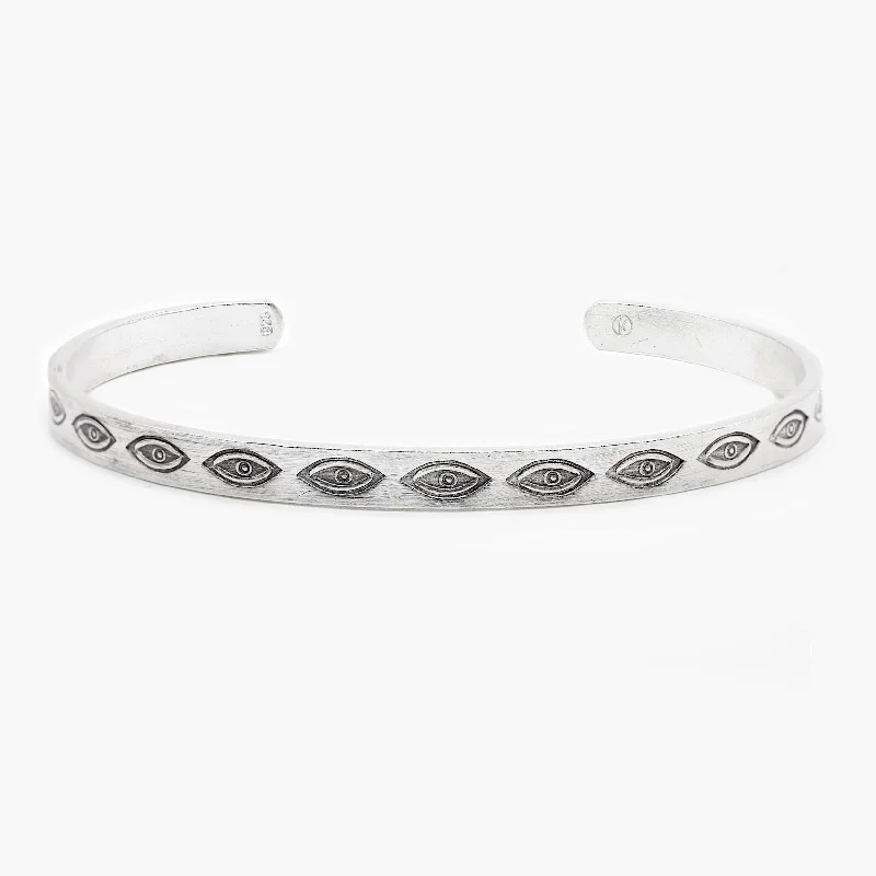 Simple gold bracelets for women-Hand-Forged Multi Evil Eye Polished Silver Bangle