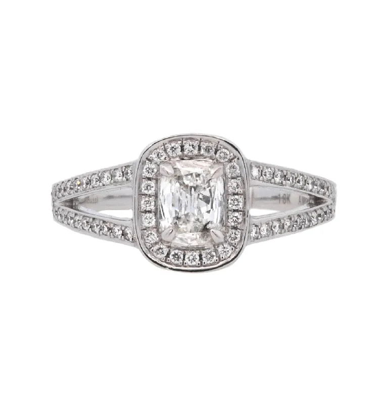 Affordable engagement rings for small budgets-18K White Cushion Diamond 0.41Ct Halo Engagement Ring