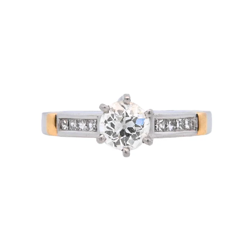 Affordable custom engagement rings-Platinum Two- Tone Round Diamond 0.63Ct Solitaire Engagement Ring