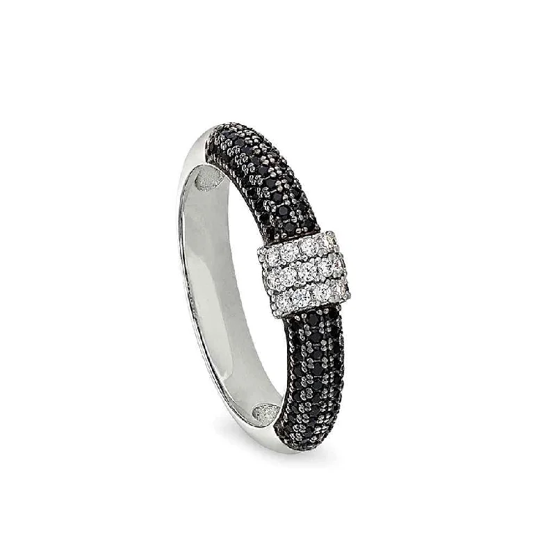 Affordable platinum engagement rings-Women's Ring with Black & White Simulated Diamonds