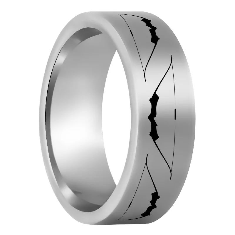 Minimalist design ladies rings-Archery Bow Tungsten Men's Wedding Band