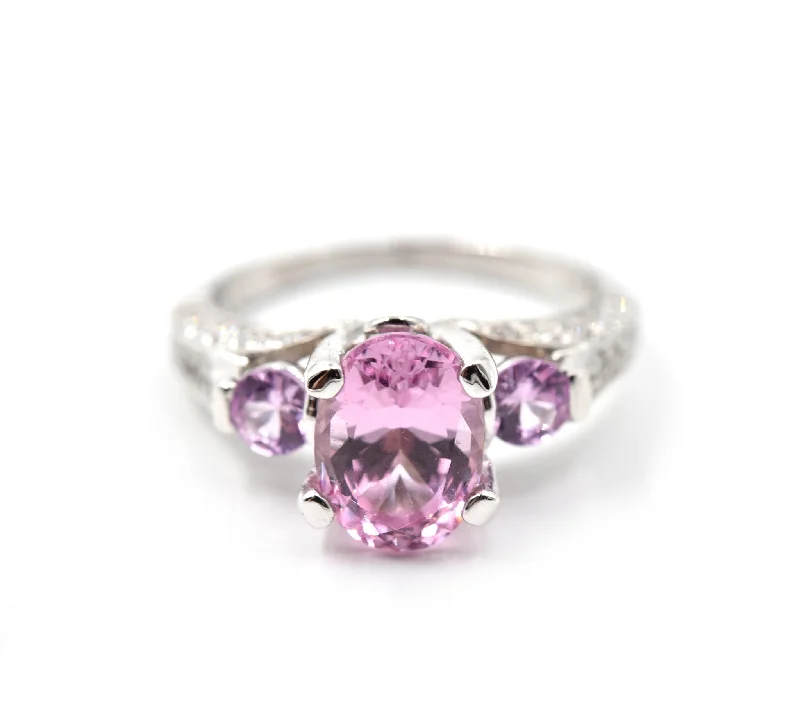 Engagement rings with colored gemstones-Pink Spinel & Diamond 18k White Gold Ring