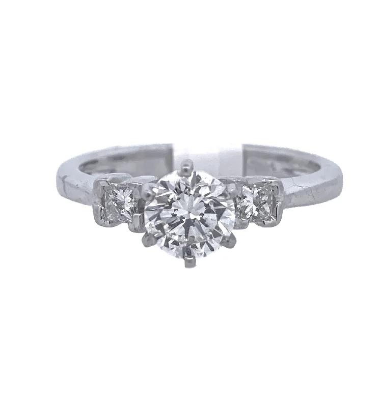 Custom engagement rings with gemstone center-Platinum White Round Diamond 1.00Ct 3 Stone Engagement Ring