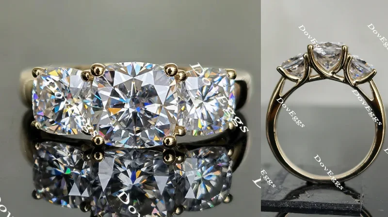 Affordable platinum engagement rings-Doveggs cushion three-stone moissanite engagement ring