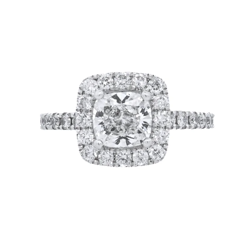 Engagement rings with fancy cut diamonds-14K White Cushion Diamond 1.25Ct Halo Engagement Ring