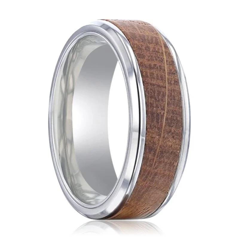 Modern ladies rings with sapphires-CASK | Silver Titanium Ring, Whiskey Barrel Wood Inlay, Beveled