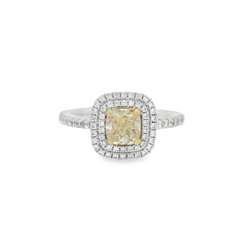 Engagement rings for women with radiant-cut diamonds-14K Two- Tone Cushion Diamond 0.80Ct Halo Engagement Ring