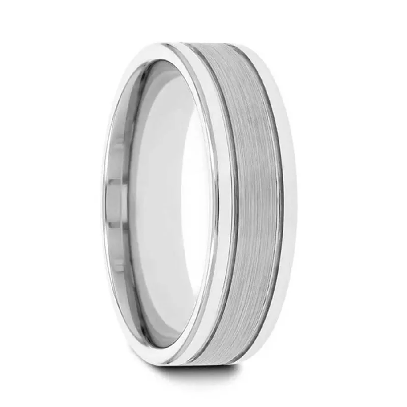 Bold ladies rings with large stones-Grooved Tungsten Men's Wedding Band with Satin Finish