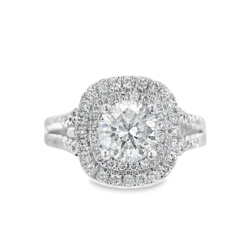 Beautiful vintage engagement rings-14K White Round Diamond 0.90Ct Halo Engagement Ring