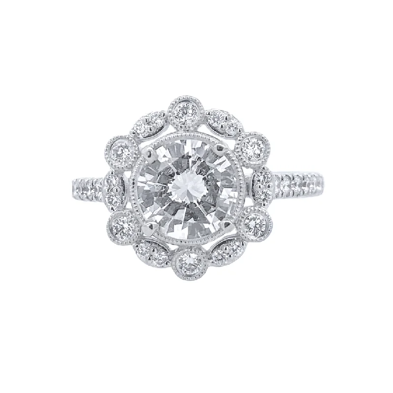 Sparkling engagement rings with diamonds-14K White Round Diamond 0.40Ct Halo Engagement Ring