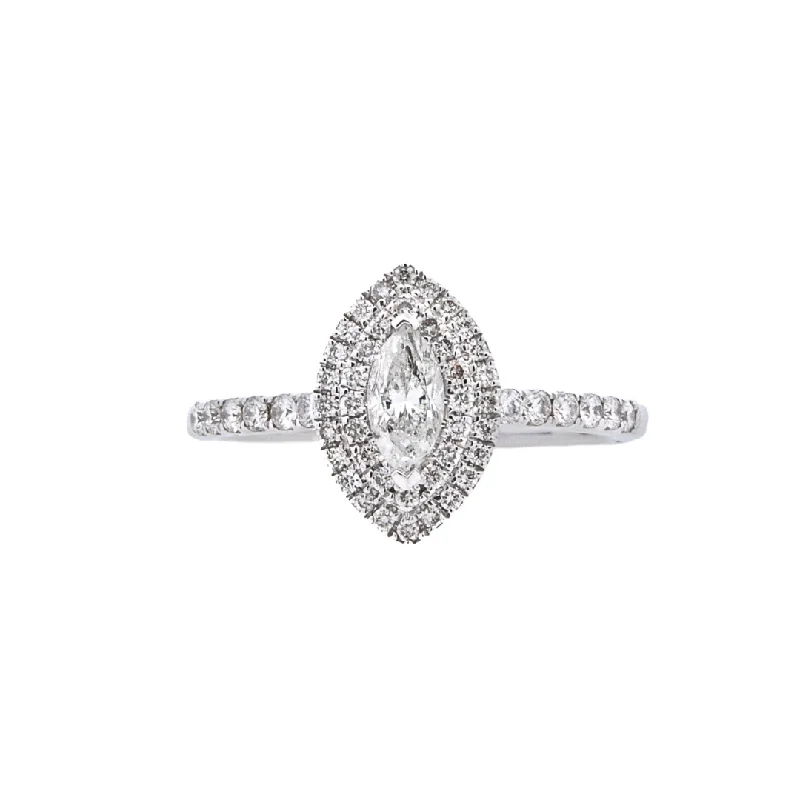 Affordable engagement rings with moissanite-14K White Marquise Diamond 0.36Ct Halo Engagement Ring