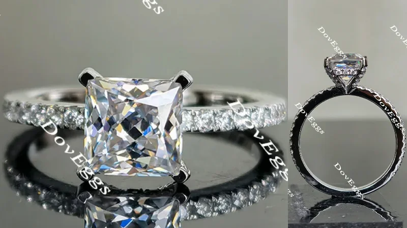 Simple solitaire engagement rings-Doveggs princess pave moissanite engagement ring