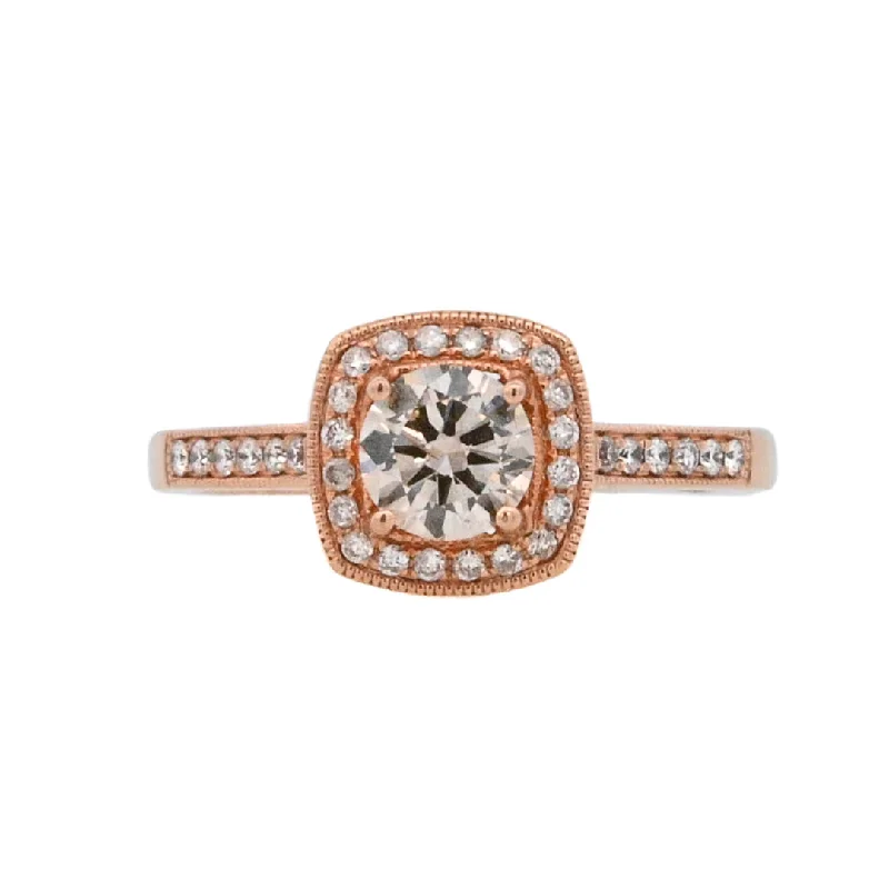 Engagement rings for women with intricate details-14K Rose Round Diamond 0.51Ct Halo Engagement Ring