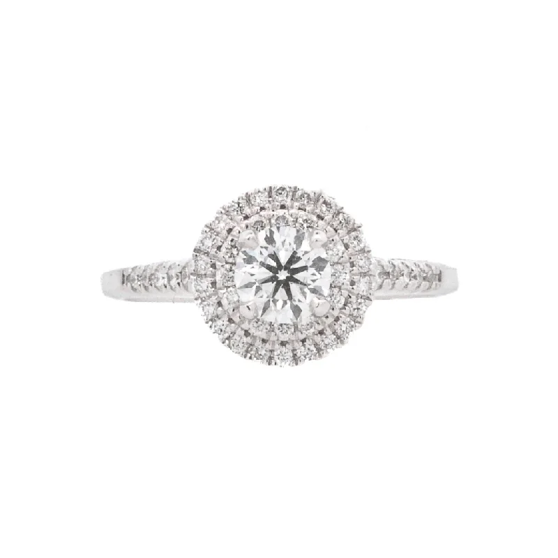 Modern engagement rings with minimalist design-18K White Round Diamond 0.51Ct Halo Engagement Ring