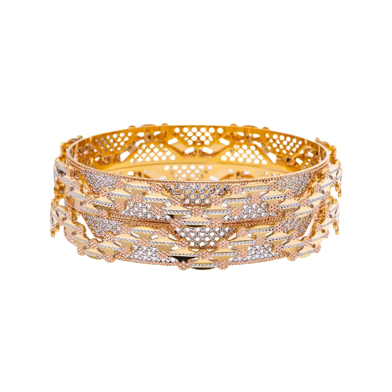 Ladies bangles with birthstones-22K Yellow & White Gold Bangle Set of 2 in Size 2.6 (64.5 gm)