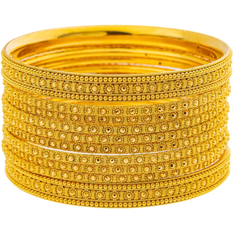 Elegant ladies bracelets with diamonds-22K Yellow Gold Bangle Set of 10 (113.8gm)