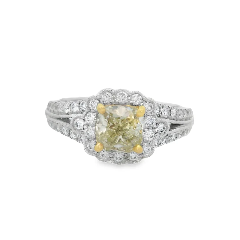 Custom diamond engagement rings for unique tastes-18K Two- Tone Cushion Diamond 1.03Ct Halo Engagement Ring