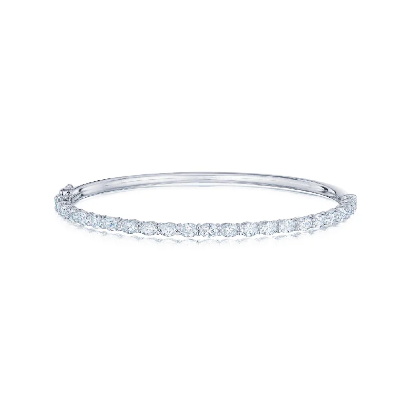 Beautiful charm bracelets for women-Oval Diamond Bangle