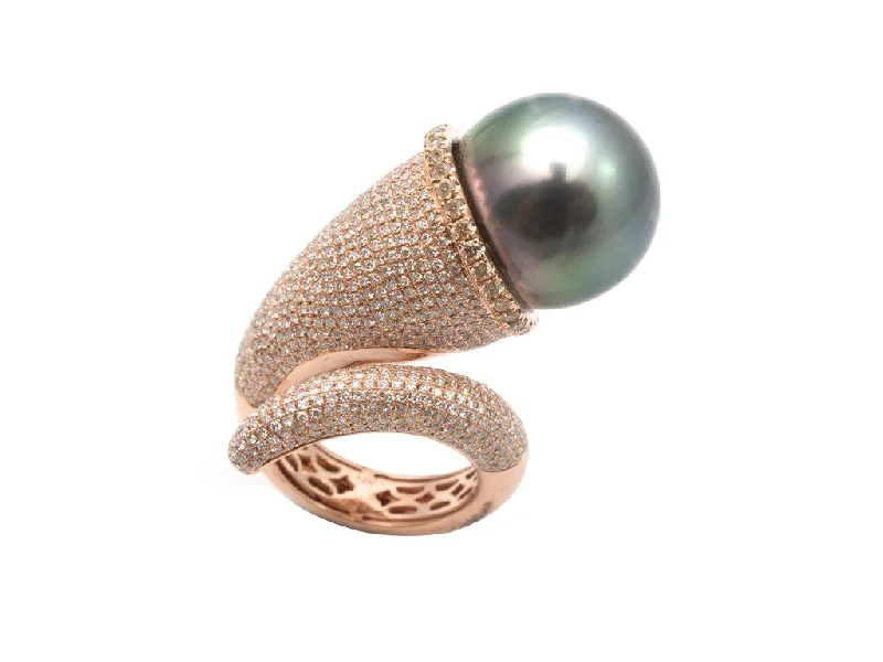 Custom engagement rings with diamonds-Pearl and Diamond Swirl Ring