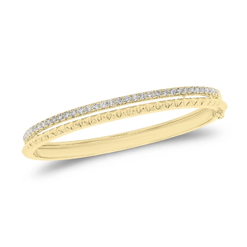 Personalized ladies bangles with name-Diamond & Gold Pyramid Bangle