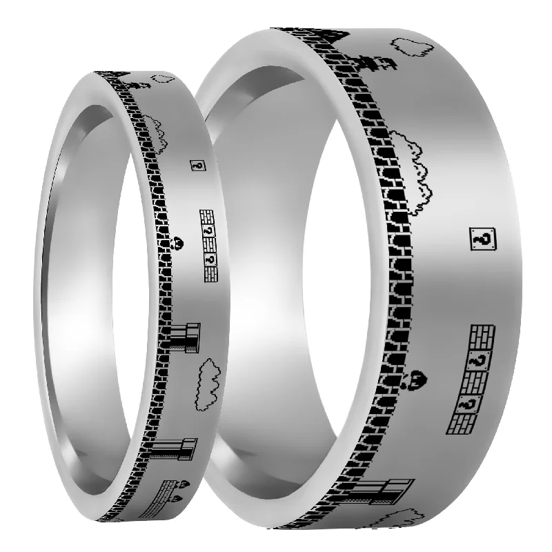 Ladies rings with sapphires-Super Mario Bros Tungsten Couple's Matching Wedding Band Set