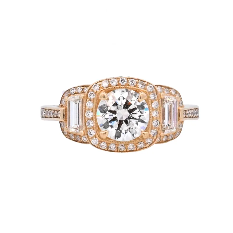 Designer engagement rings for women-14K Yellow Round Diamond 1.00Ct 3 Stone Engagement Ring