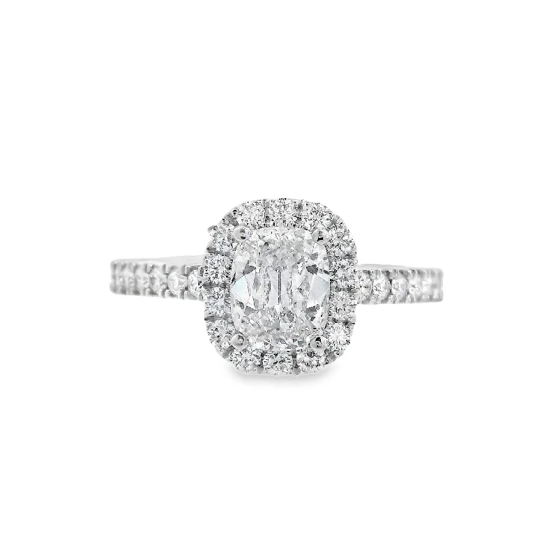 Vintage-style engagement rings with antique design-14K White Cushion Diamond 0.91Ct Halo Engagement Ring